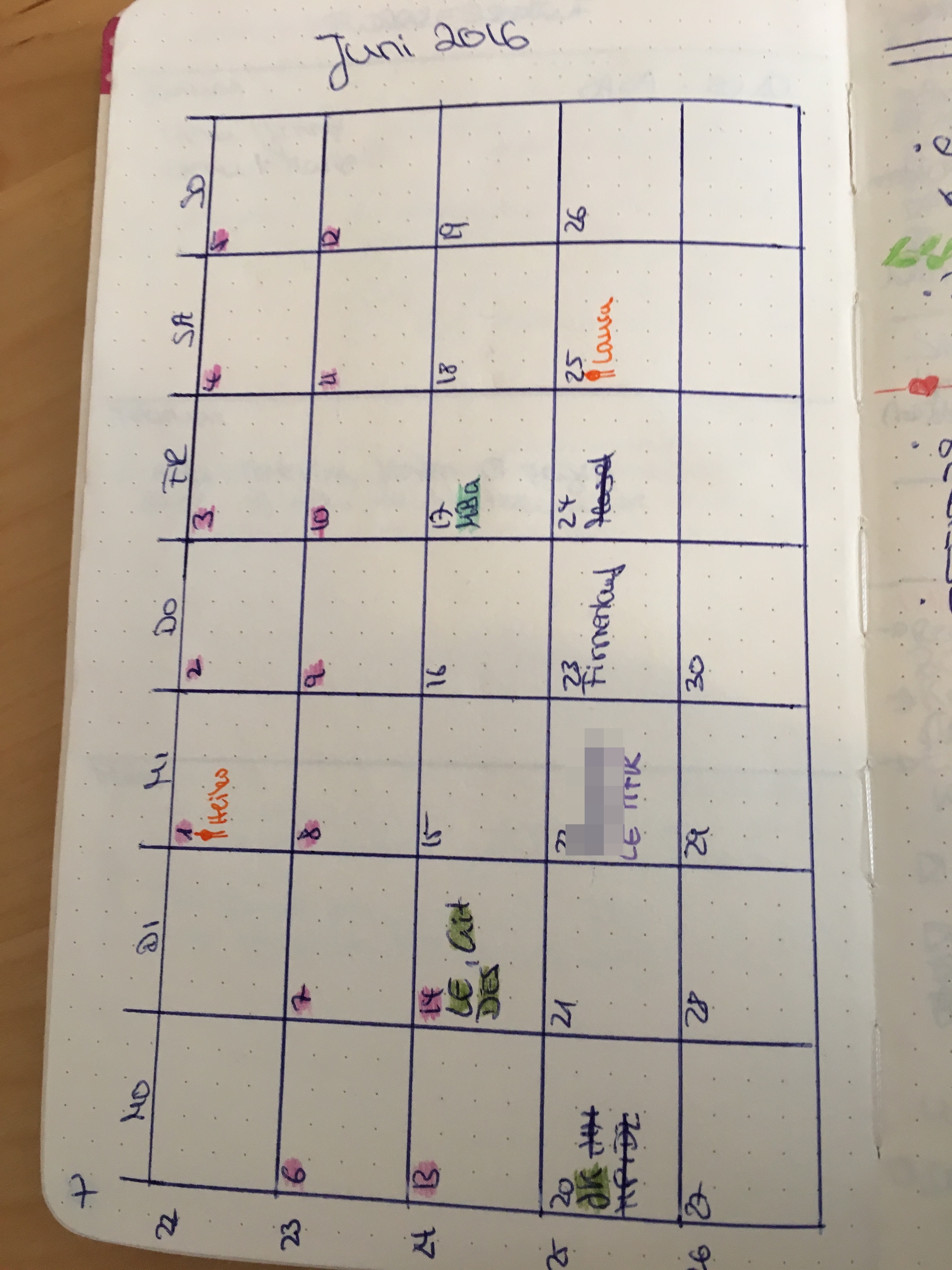Bullet Journal Monat Kalender